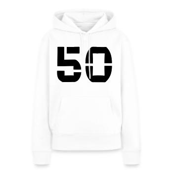 50 - Numéro - Anniversaire - Sweat à capuche Premium bio Femme - blanc - Devant - Julia (174cm)