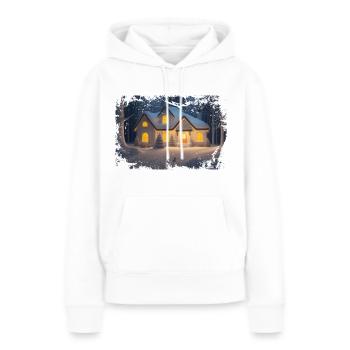 Gemütliches Winterhäuschen im Schnee - Frauen Premium Bio Hoodie - Weiß - Vorne - Julia (174cm)