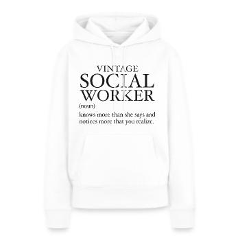 Vintage Social Worker - Sweat à capuche Premium bio Femme - blanc - Devant - Julia (174cm)