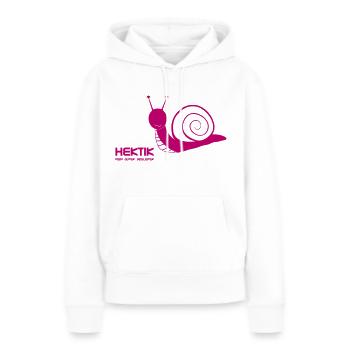 Hektik kein guter Begleiter - Frauen Premium Bio Hoodie - Weiß - Vorne - Julia (174cm)