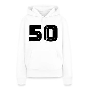 Numéro 50 - Anniversaire - Numéro de maillot - Sweat à capuche Premium bio Femme - blanc - Devant - Julia (174cm)