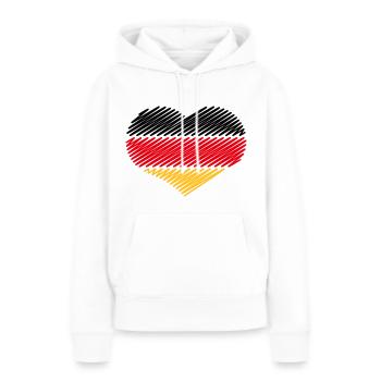 Coeur Noir Rouge Or (Croquis du drapeau de l’Allemagne) - Sweat à capuche Premium bio Femme - blanc - Devant - Julia (174cm)