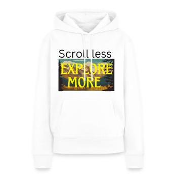 Scroll less Explore more - Women’s Premium Organic Hoodie - white - Front - Julia (174cm)
