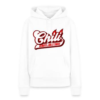 Les couleurs peuvent être modifiées | Le chili brûle toujours deux fois - Sweat à capuche Premium bio Femme - blanc - Devant - Julia (174cm)