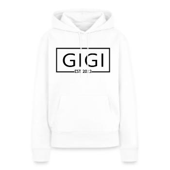 Gigi Est. 2023, Grand-mère en devenir, révélation de grossesse - Sweat à capuche Premium bio Femme - blanc - Devant - Julia (174cm)