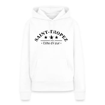 SAINT-TROPEZ COTE D’AZUR - SAINT TROPEZ - FRANCE - Sweat à capuche Premium bio Femme - blanc - Devant - Julia (174cm)