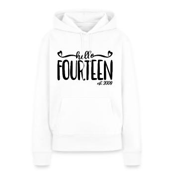 14. Geburtstag Frauen Hallo Vierzehn Est. 2009 - Frauen Premium Bio Hoodie - Weiß - Vorne - Julia (174cm)