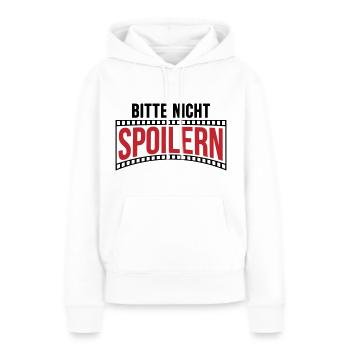 Farben änderbar | Bitte nicht Spoilern - Frauen Premium Bio Hoodie - Weiß - Vorne - Julia (174cm)