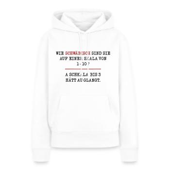 Schwäbische Umfrage: Wie schwäbisch bist du? - Frauen Premium Bio Hoodie - Weiß - Vorne - Julia (174cm)