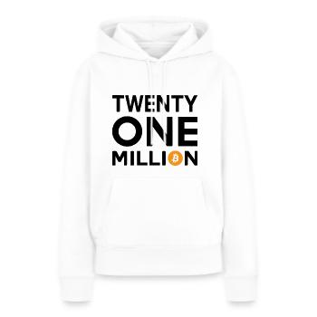 Bitcoin Vingt et un millions - Sweat à capuche Premium bio Femme - blanc - Devant - Julia (174cm)