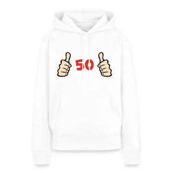 Cadeau de vœux d’anniversaire de 50 ans - Sweat à capuche Premium bio Femme - blanc - Devant - Julia (174cm)