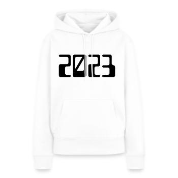 2023 - Jahr - Jahreswechsel - Frauen Premium Bio Hoodie - Weiß - Vorne - Julia (174cm)