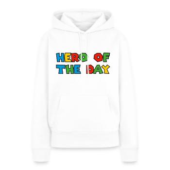 HÉROS DU JOUR - HÉROS DU JOUR - SUPER-HÉROS - Sweat à capuche Premium bio Femme - blanc - Devant - Julia (174cm)
