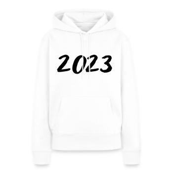 2023 - Jahr - Jahreswechsel - Frauen Premium Bio Hoodie - Weiß - Vorne - Julia (174cm)