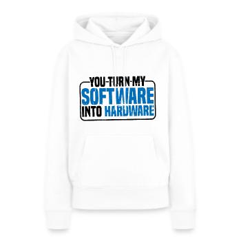 Vous transformez mon logiciel en matériel 9 - Sweat à capuche Premium bio Femme - blanc - Devant - Julia (174cm)