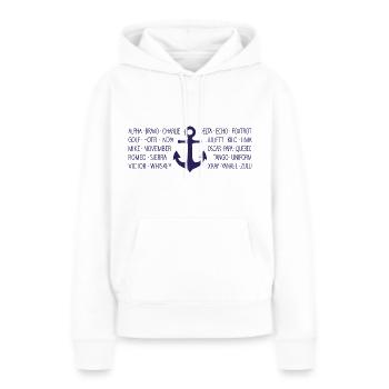 Radio maritime de l’alphabet de l’OTAN avec ancre bleue - Sweat à capuche Premium bio Femme - blanc - Devant - Julia (174cm)