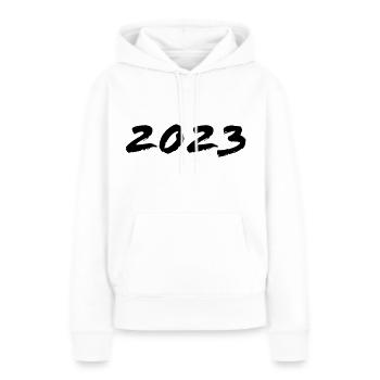 2023 - Jahr - Jahreswechsel - Frauen Premium Bio Hoodie - Weiß - Vorne - Julia (174cm)