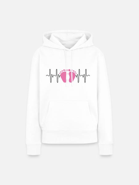 Herzschlag EKG Baby Mädchen rosa Babyfüße - Frauen Premium Bio Hoodie - Weiß