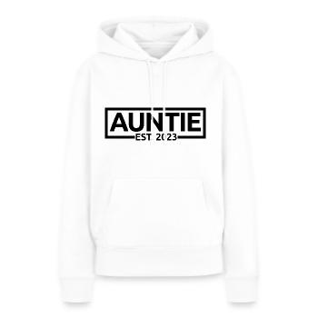 Auntie Est. 2023, Auntie To Be, Révélation de grossesse - Sweat à capuche Premium bio Femme - blanc - Devant - Julia (174cm)