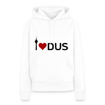 I love DUS - Ich liebe Düsseldorf - Frauen Premium Bio Hoodie - Weiß - Vorne - Julia (174cm)