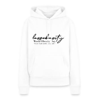 Moinsobésité - Sweat à capuche Premium bio Femme - blanc - Devant - Julia (174cm)
