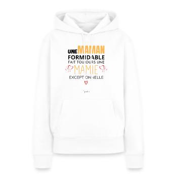 Annonce grossesse maman - Annonce grossesse mamie - Sweat à capuche Premium bio Femme - blanc - Devant - Julia (174cm)
