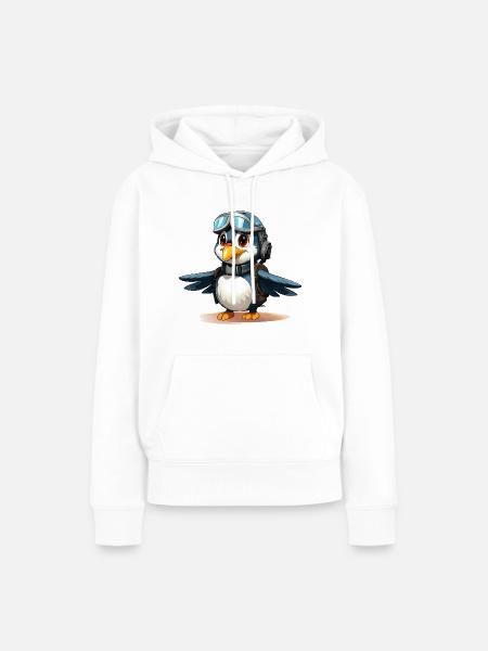 Der abenteuerlustige Pinguin-Pilot - Frauen Premium Bio Hoodie - Weiß