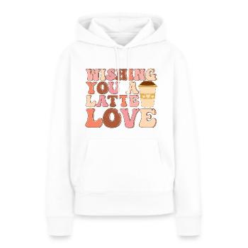 Je vous souhaite un amour au lait - Sweat à capuche Premium bio Femme - blanc - Devant - Julia (174cm)