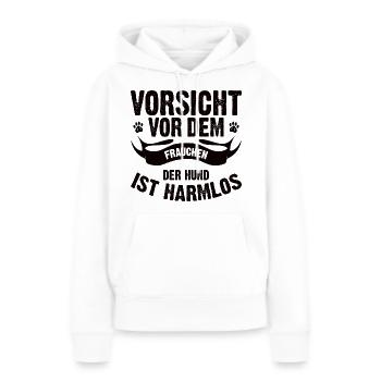 Vorsicht vor dem Frauchen der Hund ist harmlos - Frauen Premium Bio Hoodie - Weiß - Vorne - Julia (174cm)