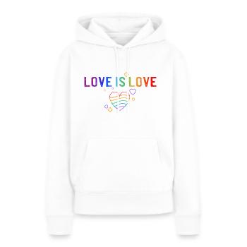 L’amour, c’est l’amour ! Déclaration Gay Pride LGBTQI+ - Sweat à capuche Premium bio Femme - blanc - Devant - Julia (174cm)
