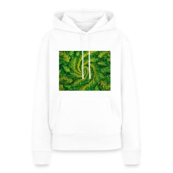 Tourbillon de feuilles d’émeraude - Sweat à capuche Premium bio Femme - blanc - Devant - Julia (174cm)