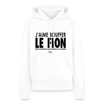 Le fion vendéen / t-shirt / humour - Sweat à capuche Premium bio Femme - blanc - Devant - Julia (174cm)
