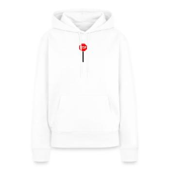 Stop Bouclier - Sweat à capuche Premium bio Femme - blanc - Devant - Julia (174cm)