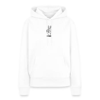 Geste de la main français PAIX - Sweat à capuche Premium bio Femme - blanc - Devant - Julia (174cm)