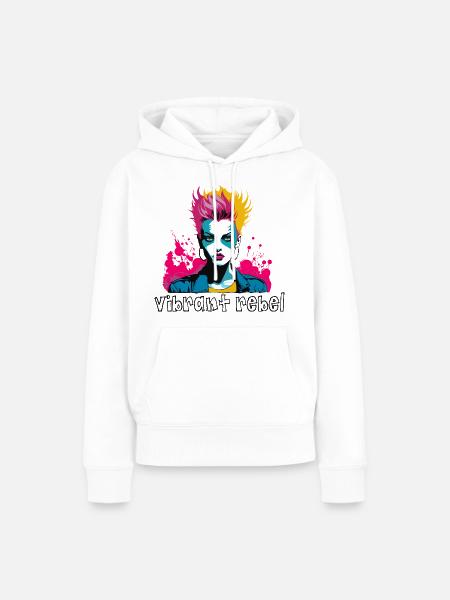 Vibrant Rebel - Explosives Pop-Art-Porträt - Frauen Premium Bio Hoodie - Weiß