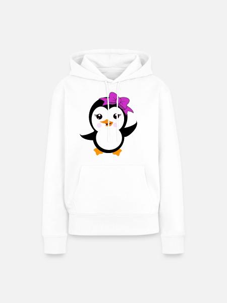 Pinguin mit Lila Schleife - Frauen Premium Bio Hoodie - Weiß
