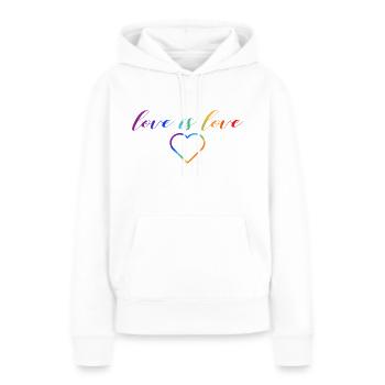 L’amour, c’est l’amour ! Déclaration Gay Pride LGBTQI+ - Sweat à capuche Premium bio Femme - blanc - Devant - Julia (174cm)
