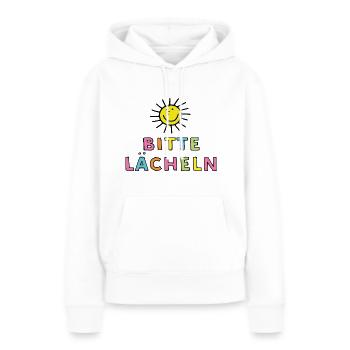 Bitte lächeln - Frauen Premium Bio Hoodie - Weiß - Vorne - Julia (174cm)