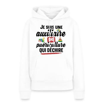 Auxiliaire de puériculture Puéricultrice Métier - Sweat à capuche Premium bio Femme - blanc - Devant - Julia (174cm)