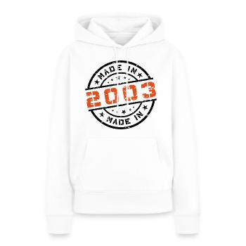 Année de naissance Naissance Né en - Fabriqué en 2003 - Sweat à capuche Premium bio Femme - blanc - Devant - Julia (174cm)