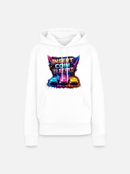 Retro Arcade Neon – Insert Coin - Frauen Premium Bio Hoodie - Weiß
