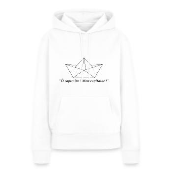 Ô capitaine Mon capitaine - Sweat à capuche Premium bio Femme - blanc - Devant - Julia (174cm)