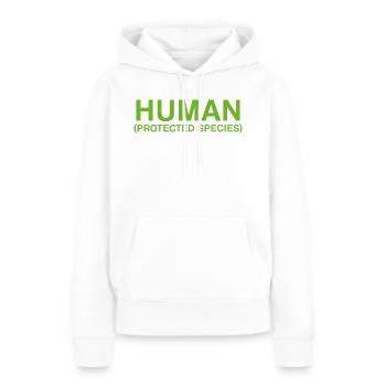 Espèces protégées par l’homme dans la typographie verte - Sweat à capuche Premium bio Femme - blanc - Devant - Julia (174cm)