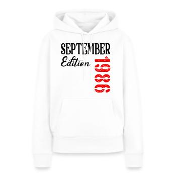 40e anniversaire septembre 1986 - Sweat à capuche Premium bio Femme - blanc - Devant - Julia (174cm)