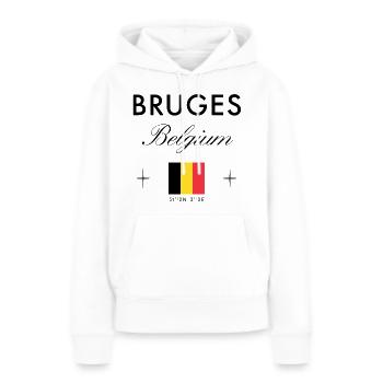 Bruges Belgique Coordonnées Souvenir de voyage - Sweat à capuche Premium bio Femme - blanc - Devant - Julia (174cm)