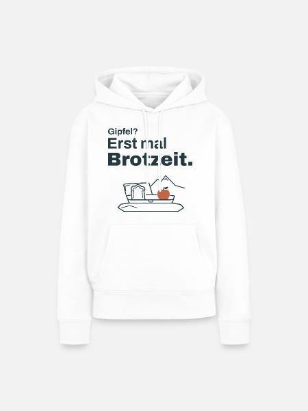 Gipfel? Erst mal Brotzeit – Wandern - Frauen Premium Bio Hoodie - Weiß