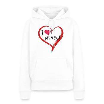 Je m’aime coeur texte symbole forme - Sweat à capuche Premium bio Femme - blanc - Devant - Julia (174cm)