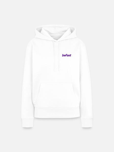 BeFast Schriftzug in Purpur - Frauen Premium Bio Hoodie - Weiß