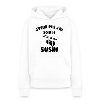 soirée Sushi - Sweat à capuche Premium bio Femme - blanc - Devant - Julia (174cm)