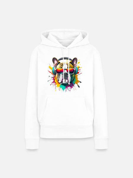 Bulldogge Hipster - Frauen Premium Bio Hoodie - Weiß